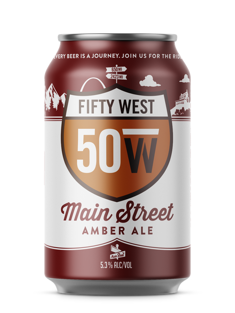 Fifty West Main Street Amber Ale can